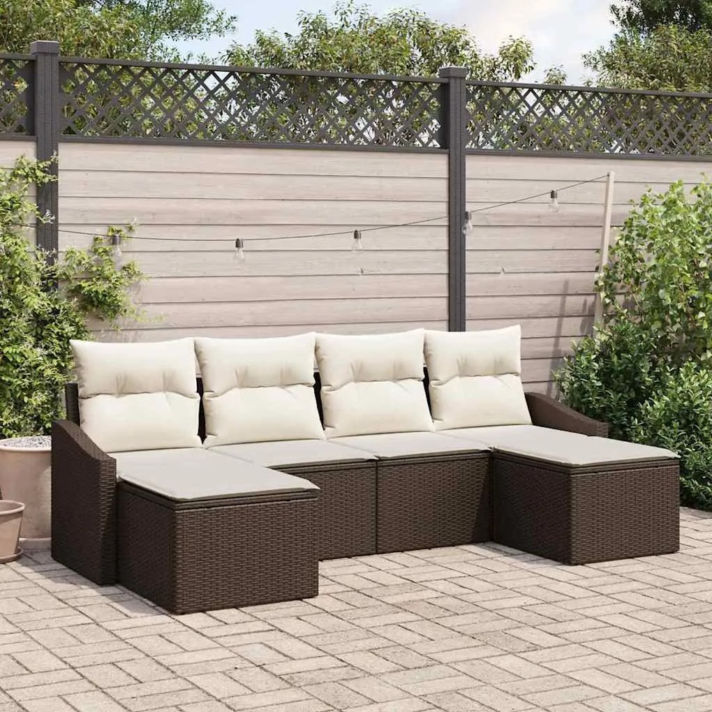 Conjunto de sofá de jardim 6 peças com almofadas marrons em rattan sin