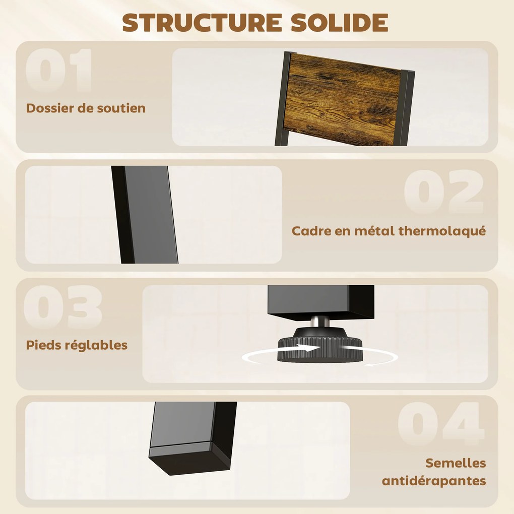 Conjunto de mesa de jantar com 4 cadeiras, mesa de cozinha com cadeiras para 4 pessoas, pés em metal, castanho rústico