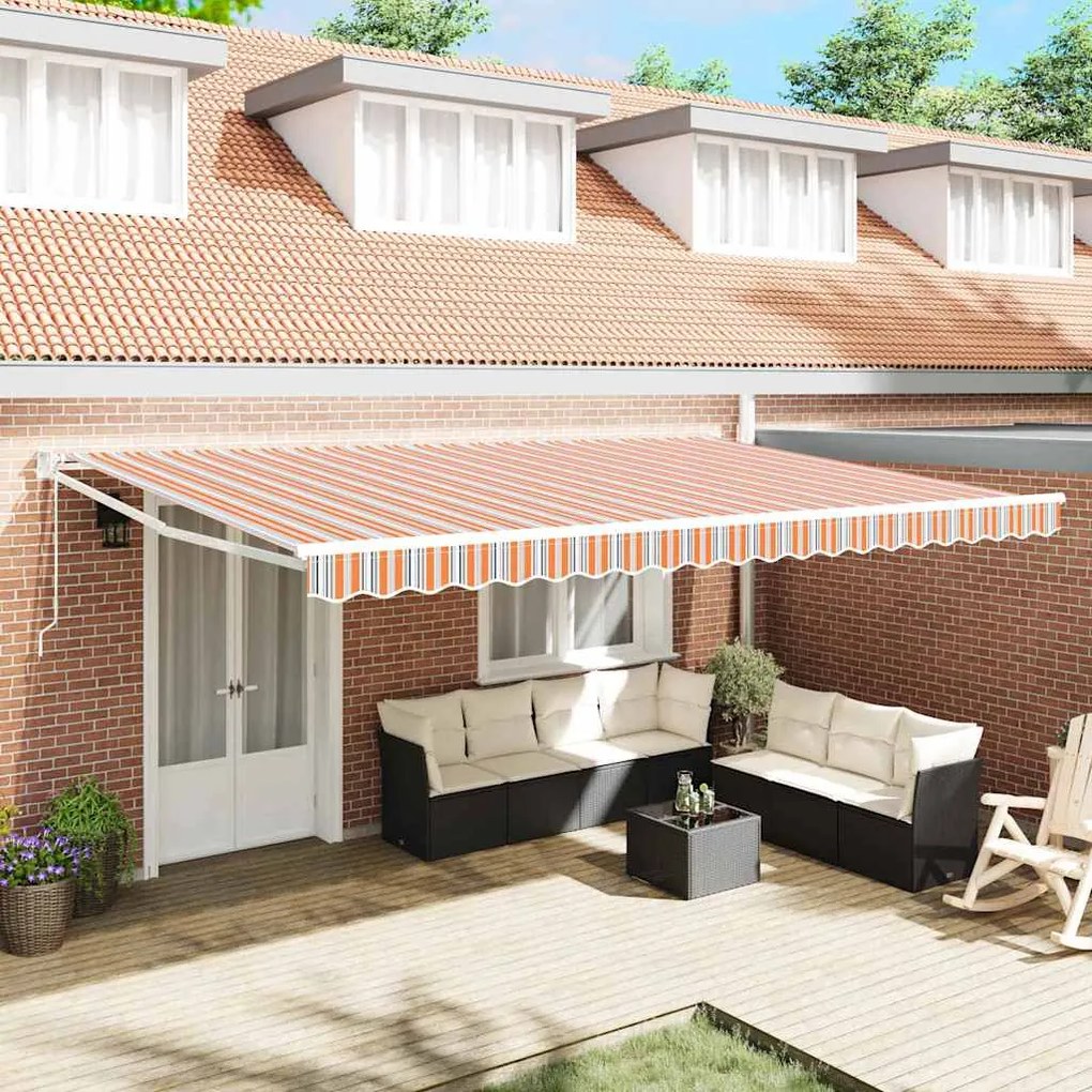 vidaXL Toldo Retrátil Automático Listras Multicoloridas 500x300 cm