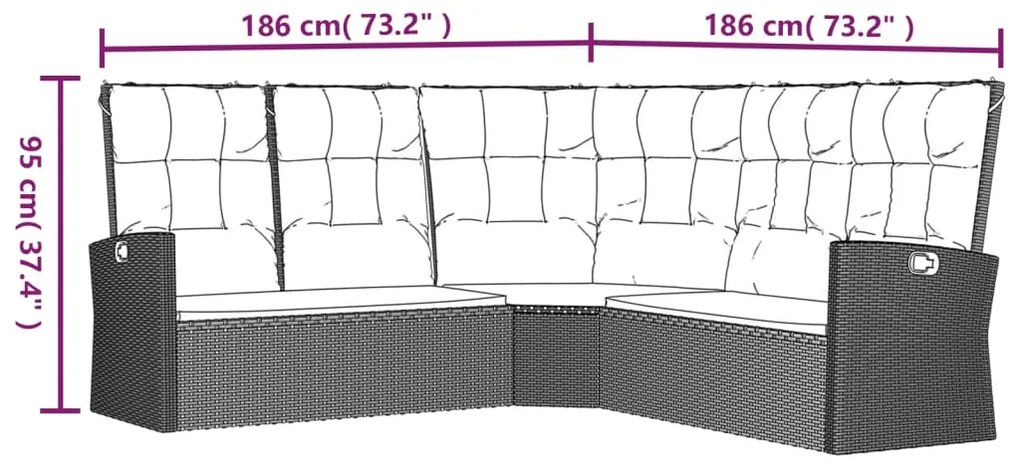 2 pcs conjunto lounge de jardim c/ almofadões vime PE cinzento