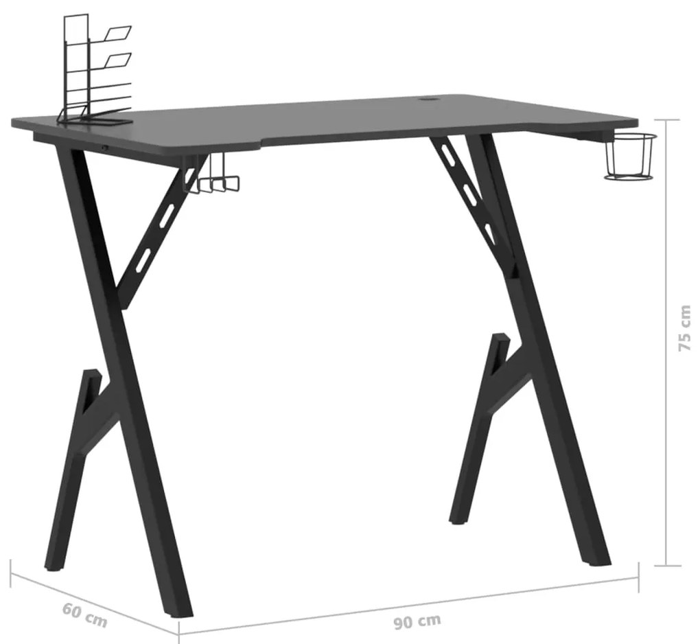 Secretária de gaming c/ pernas em forma de Y 90x60x75 cm preto