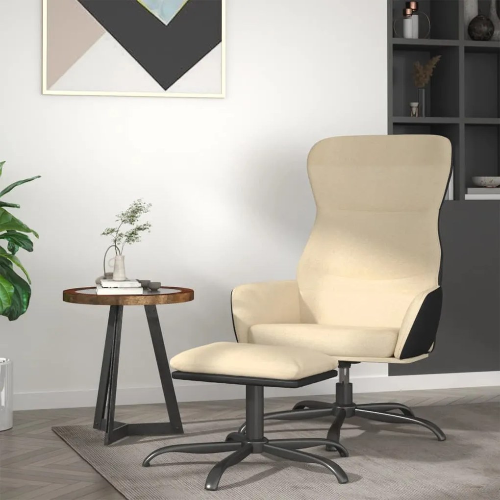 3097460 vidaXL Cadeira de descanso com banco tecido cor creme