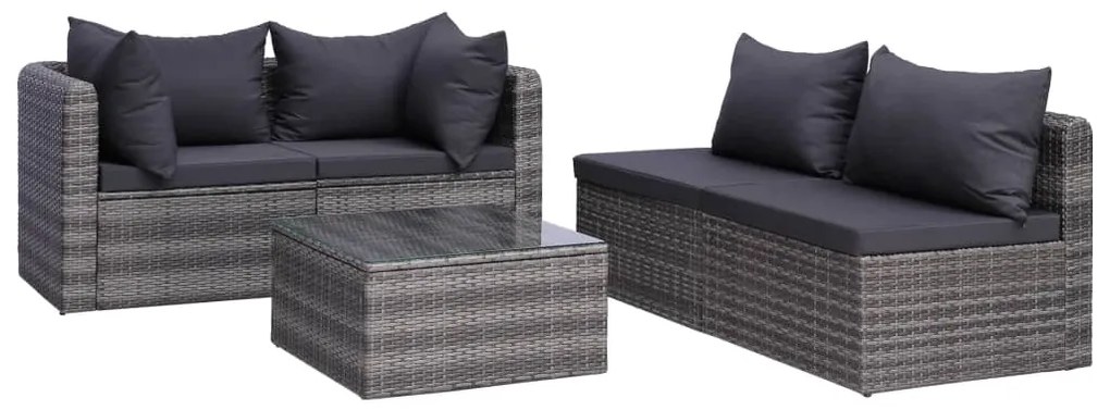 9 pcs conjunto lounge de jardim c/ almofadões vime PE cinzento
