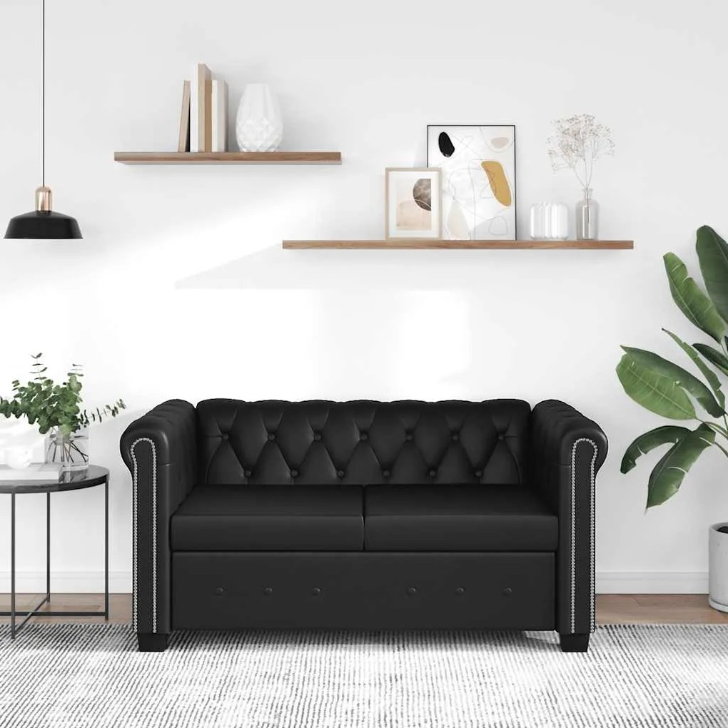 vidaXL Sofá Chesterfield de 2 lugares em couro artificial preto
