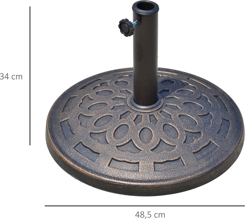 Base de peso para guarda-sol redondo Ø 49 cm em resina com imitação de ferro fundido e motivo em roseta,, peso líquido 14 kg, cor bronze