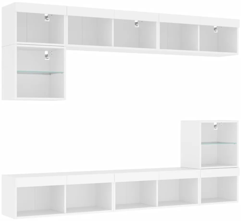 8pcs móveis de parede p/ TV c/ LEDs derivados de madeira branco