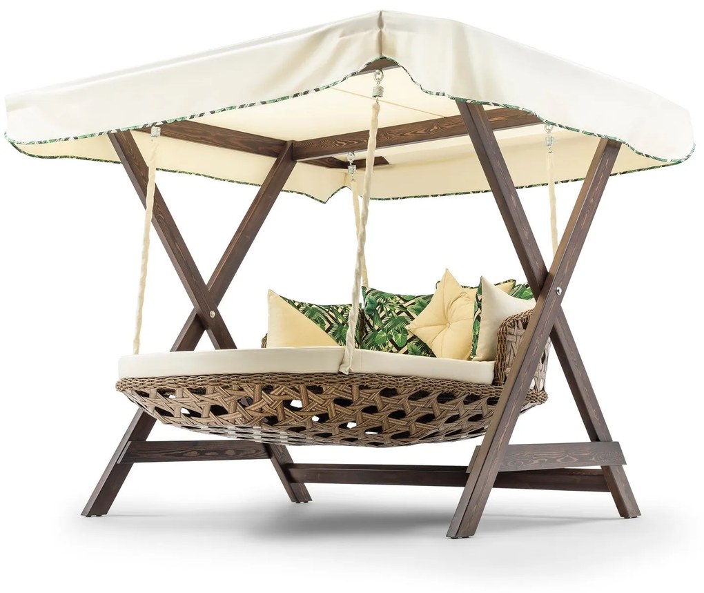 Baloiço Duplo de Jardim Dominic – Madeira de Pinho – Tecido Impermeáve