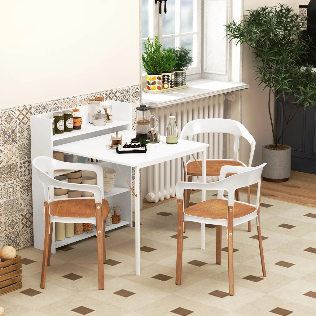 Mesa Dobrável de Jantar Mesa de Cozinha com Folha Abatível 4 Compartimentos (CADEIRAS NÃO INCLUIDAS) Até 3 Pessoas 78,5x91x93 cm Branco