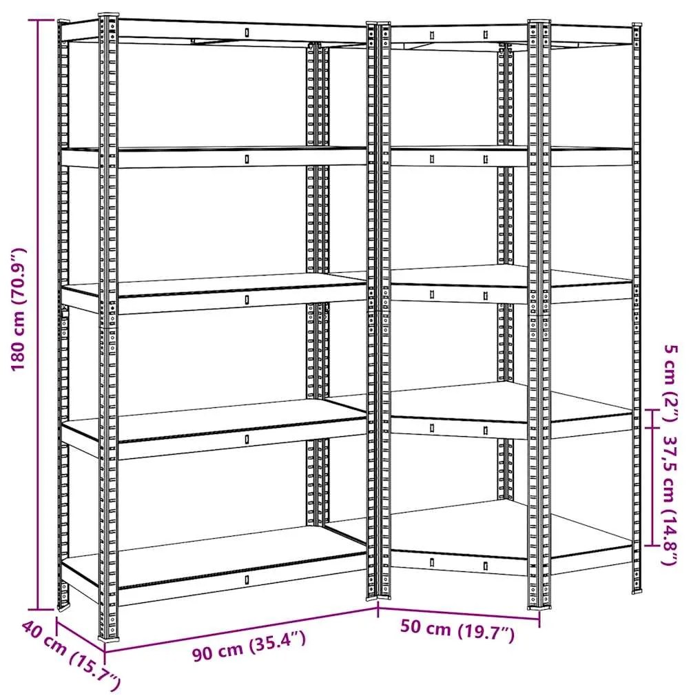 Estante 5 prateleiras 2 pcs madeira processada/aço antracite