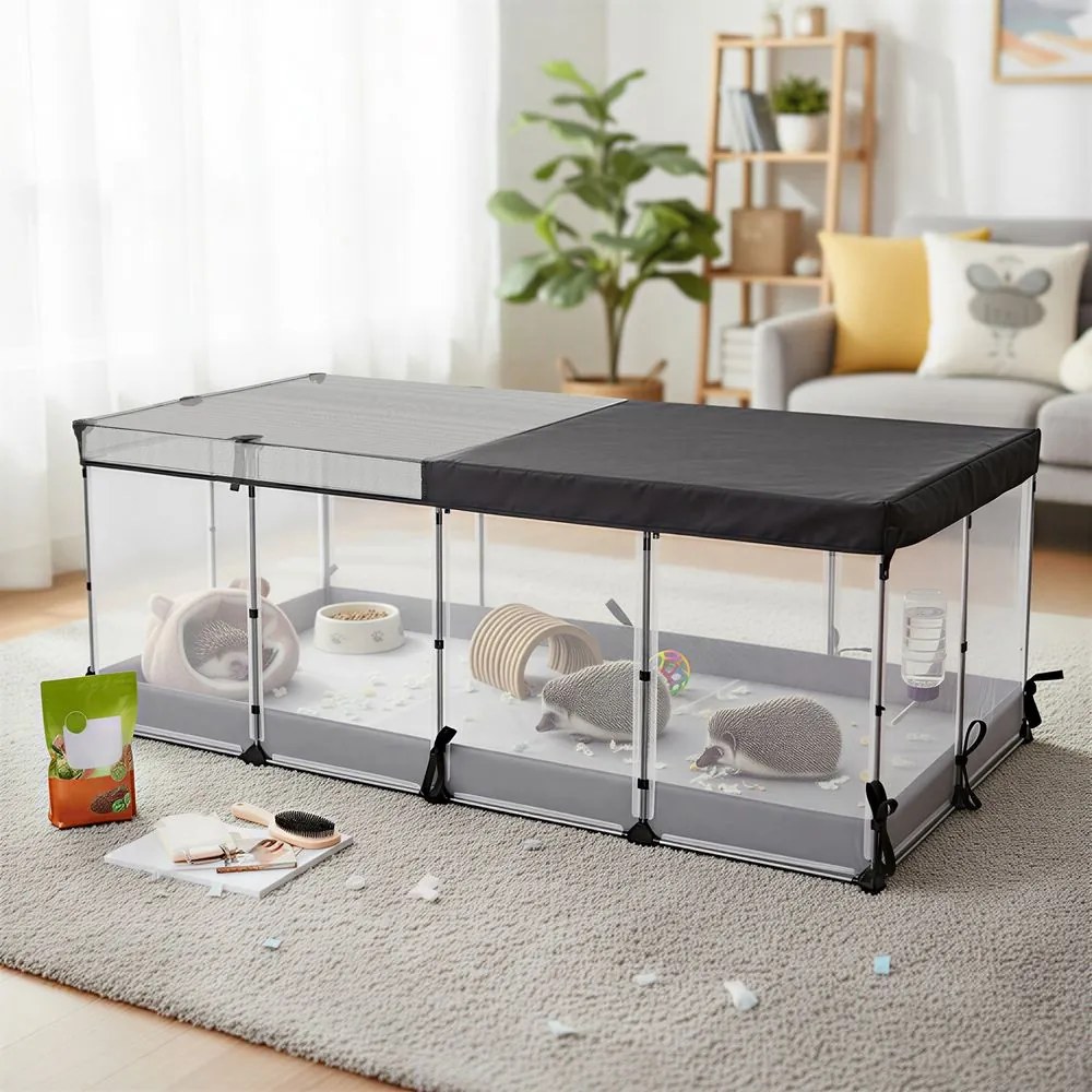 Parque para pequenos animais 144 x 74 x 57 cm, respirável com piso repelente à água, para uso interno