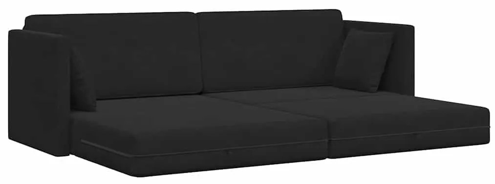 Sofá Cama de Piso 2-em-1 Preto 213x144x60 cm Poliéster