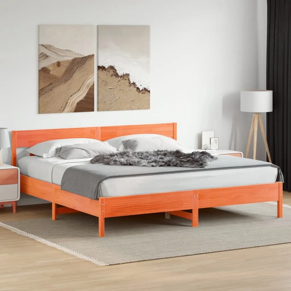 Cama sem colchão 200x200 cm pinho maciço castanho-mel