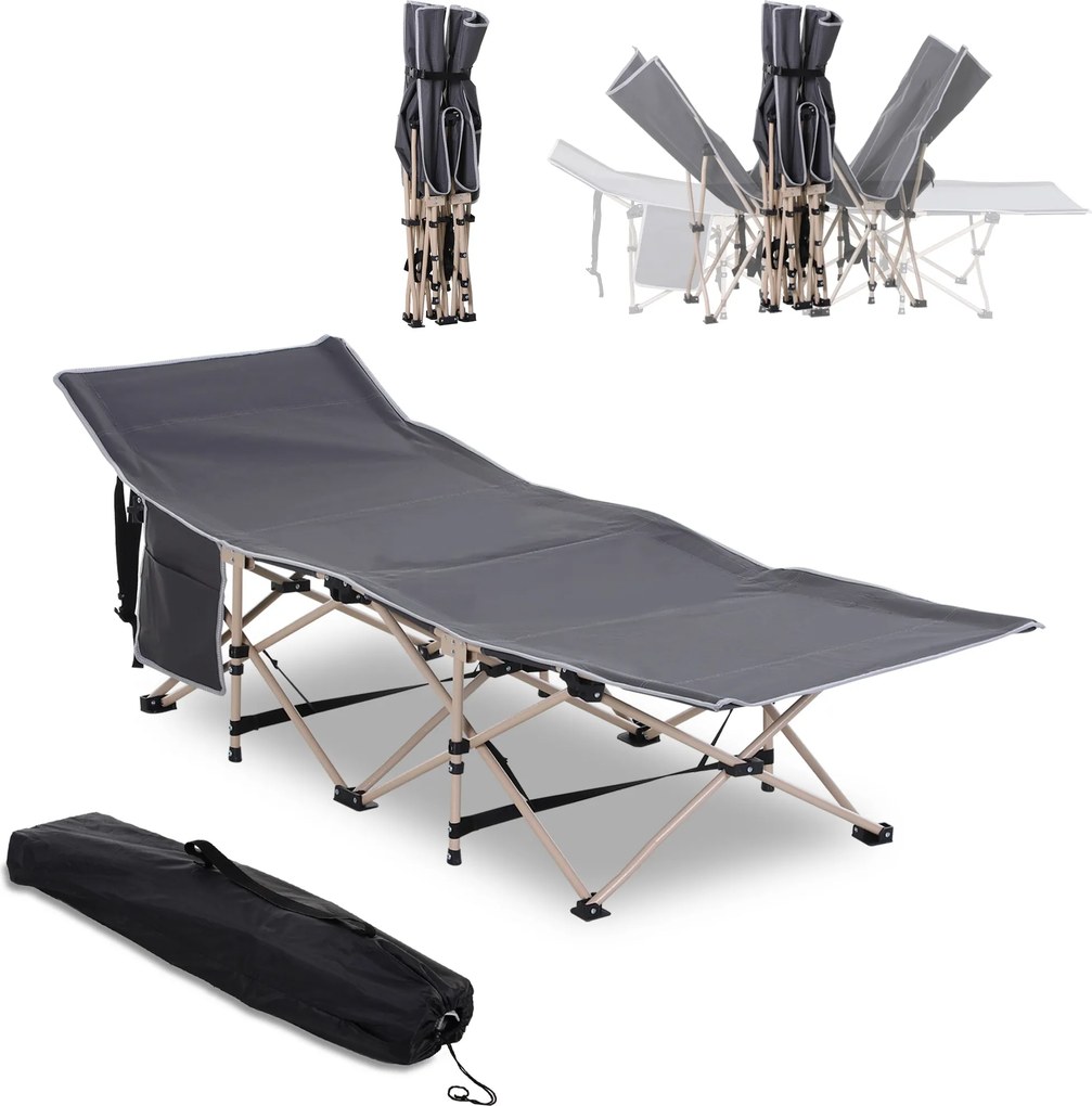 Outsunny Cama de campanha, cama de camping, dobrável, resistente às intempéries, incl. bolsa de transporte, 190 x 68 x 52 cm, Cinza | Aosom Portugal