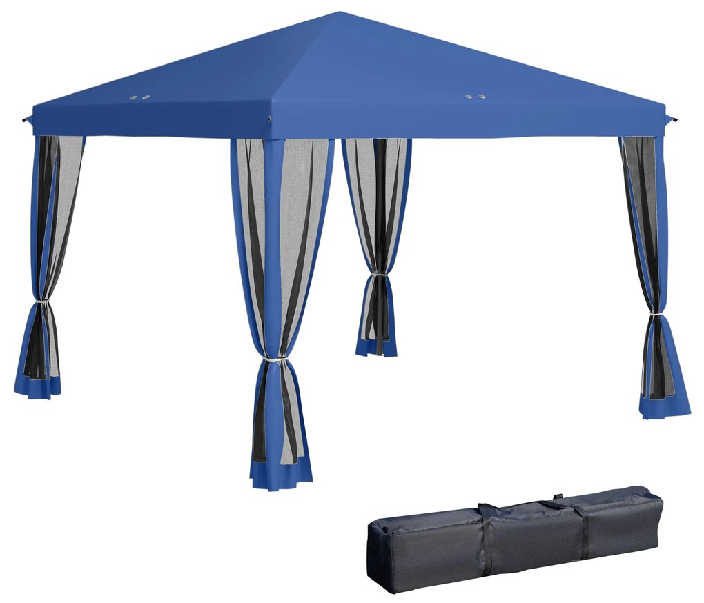 Outsunny Tenda Dobrável 295x295x260 cm com 4 Paredes Laterais de Malha 8 Orifícios de Drenagem e Bolsa de Transporte Azul