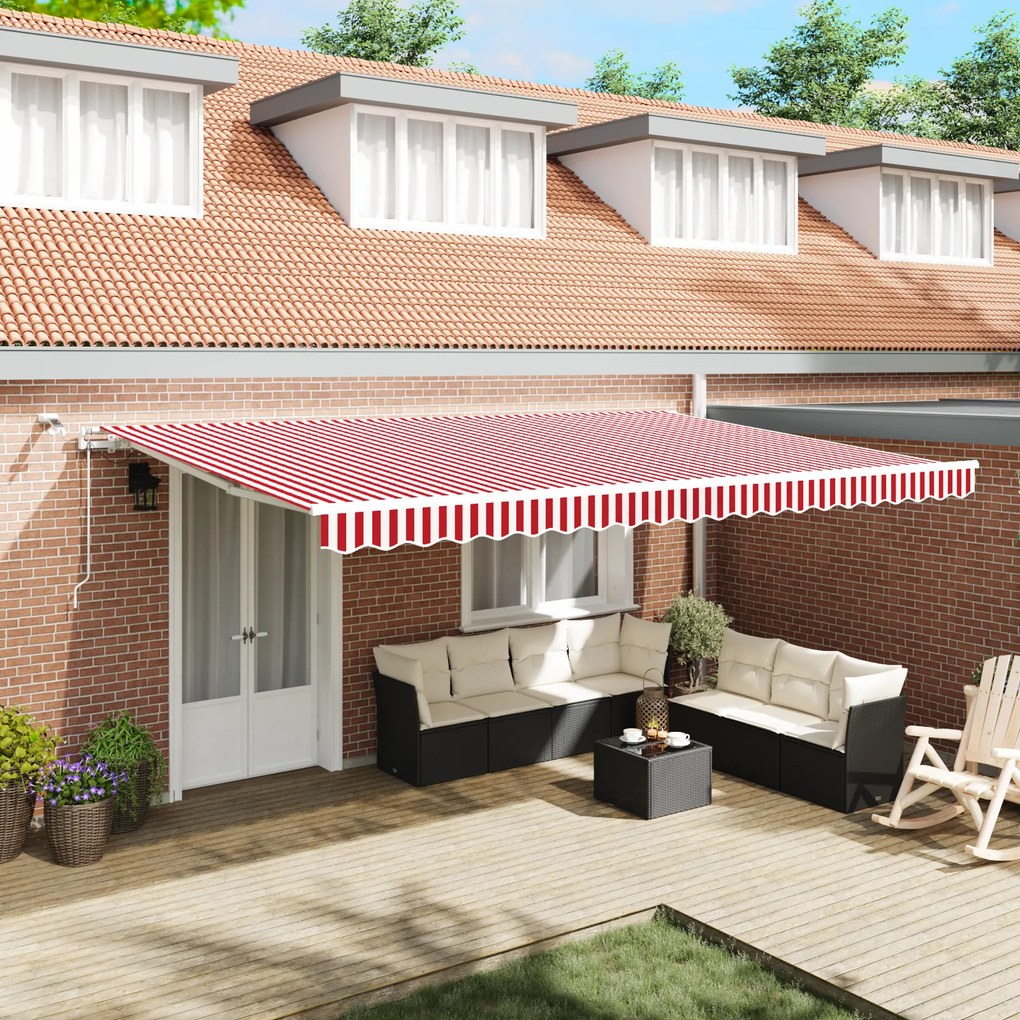 vidaXL Toldo Retrátil Automático com LED Listrado Vermelho e Branco 500x300 cm