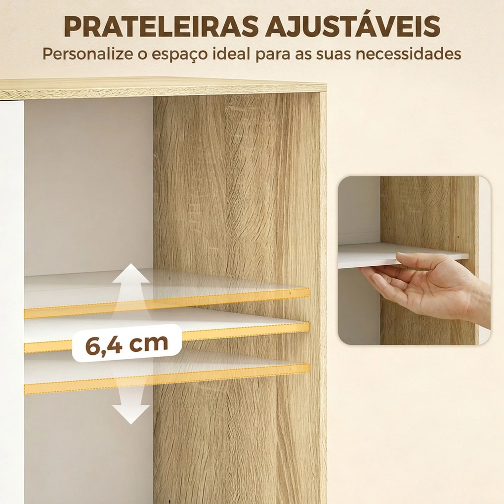 Roupeiro Moderno com Portas de Correr Varão Prateleiras Ajustáveis e 4 Gavetas cor Carvalho e Branco