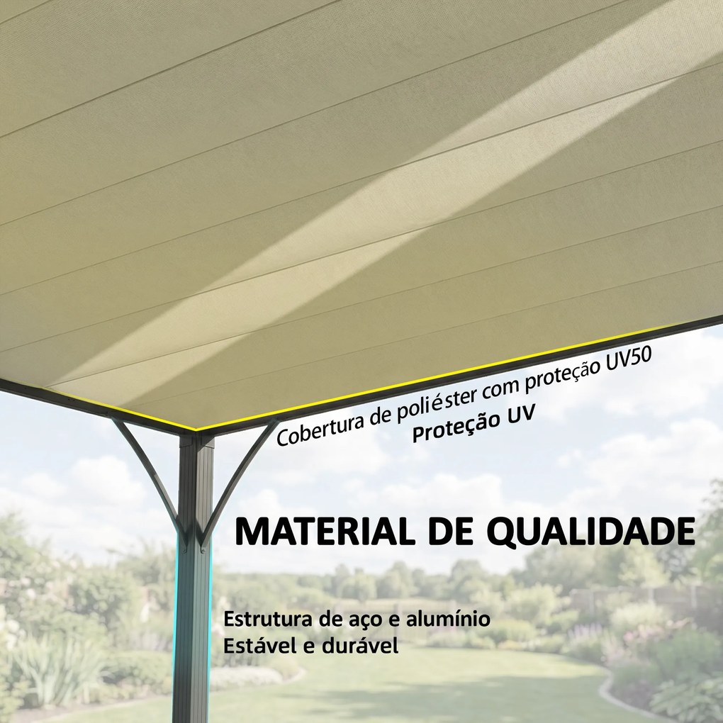 Pérgola 3,90x2,95 para Jardim com Desenho de Lâminas Superiores Giratórias até 135° Proteção UV 50+ para Pátio Terraço Creme