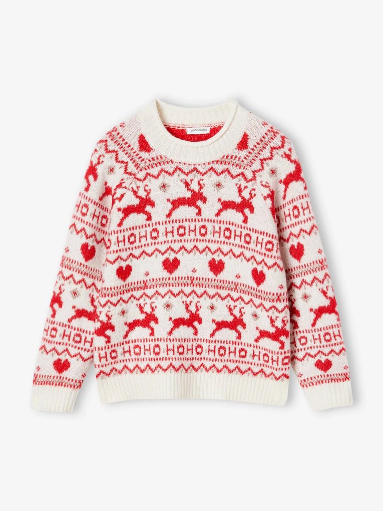 Camisola jacquard de Natal, com detalhes em fio brilhante, para menina cru