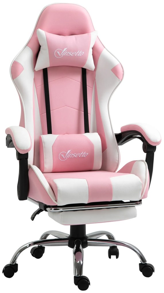 Vinsetto Cadeira de Gaming Reclinável Giratória com Apoio para a Cabeça Apoio para os Pés e Almofada Lombar 64x67x119-127 cm Rosa