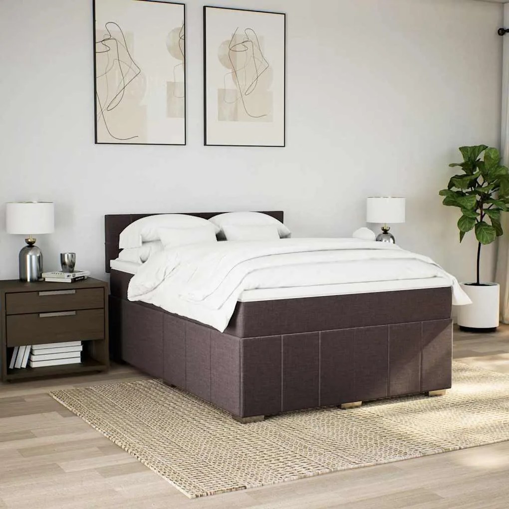Cama com molas/colchão 140x190 cm tecido castanho-escuro