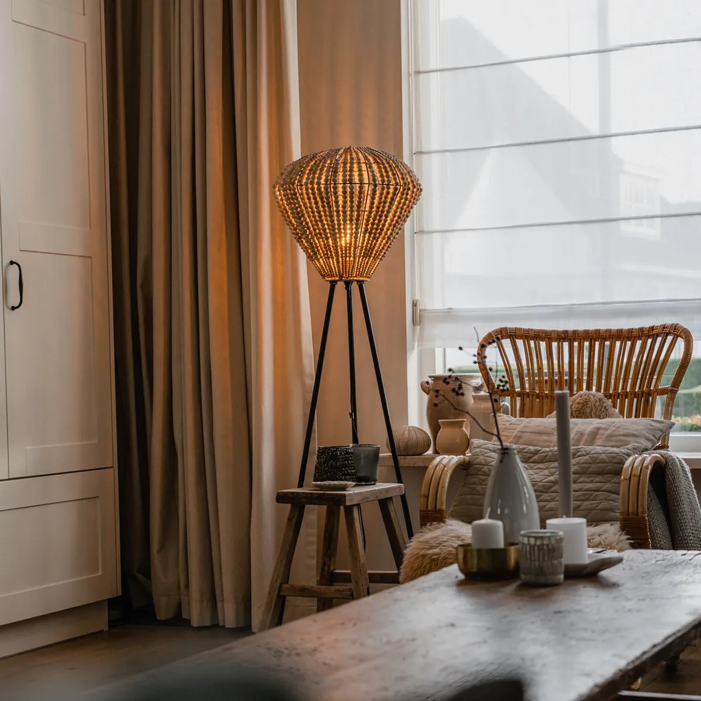 Candeeiro de pé oriental bege com contas - Moti