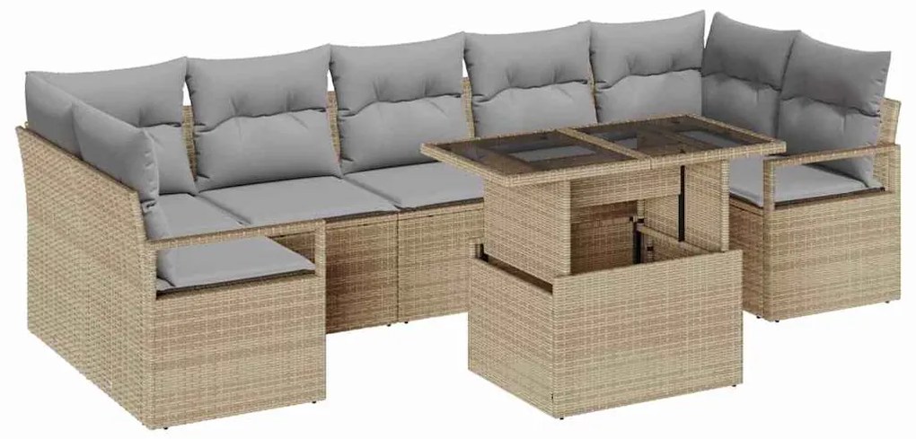 Conjunto de Sofá de Jardim vidaXL com Almofadas Bege Rattan Polietilen