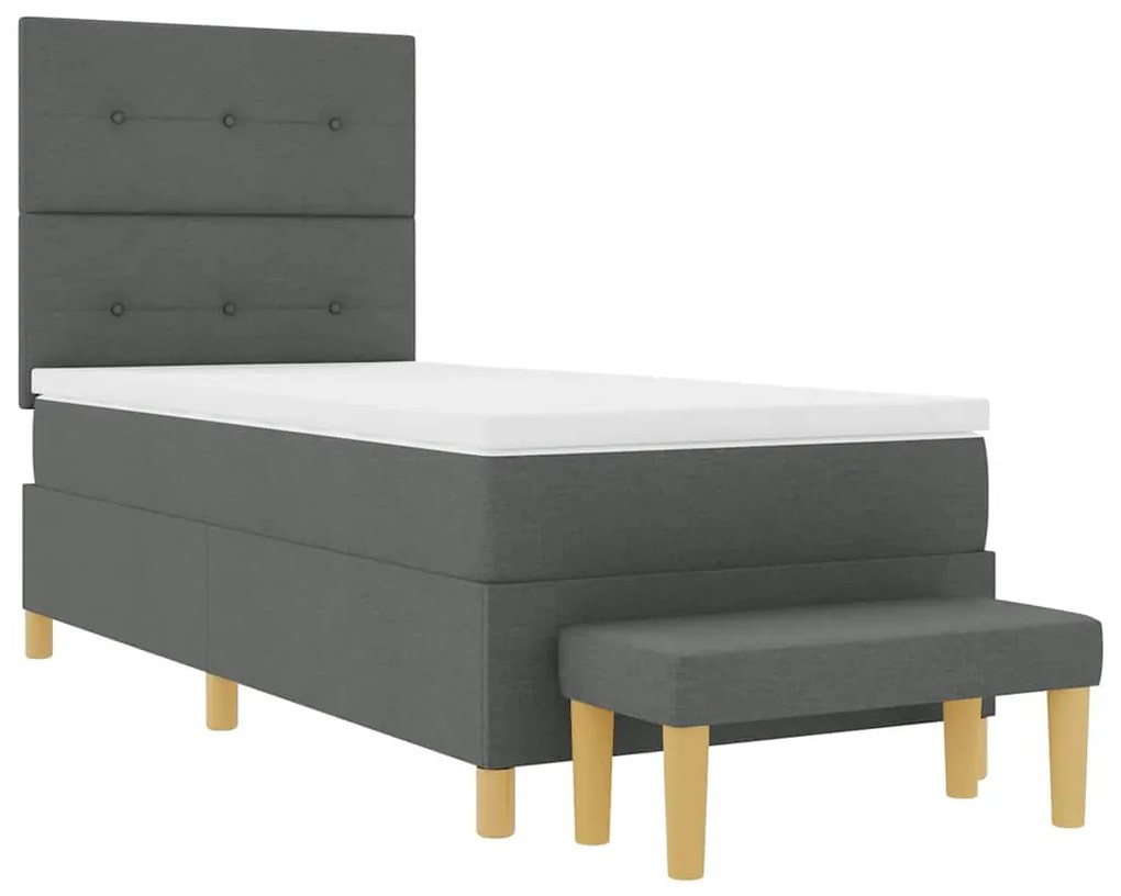 Cama Box Spring com Colchão e Banco Cinza Escura 80x200 cm Tecido