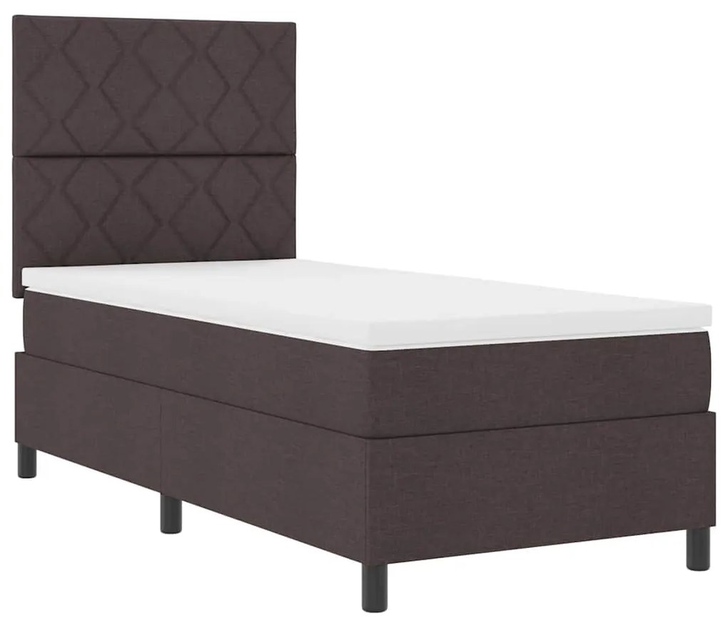 Cama Box com Colchão e LED, Castanho Escuro, 100 x 200 cm, Tecido