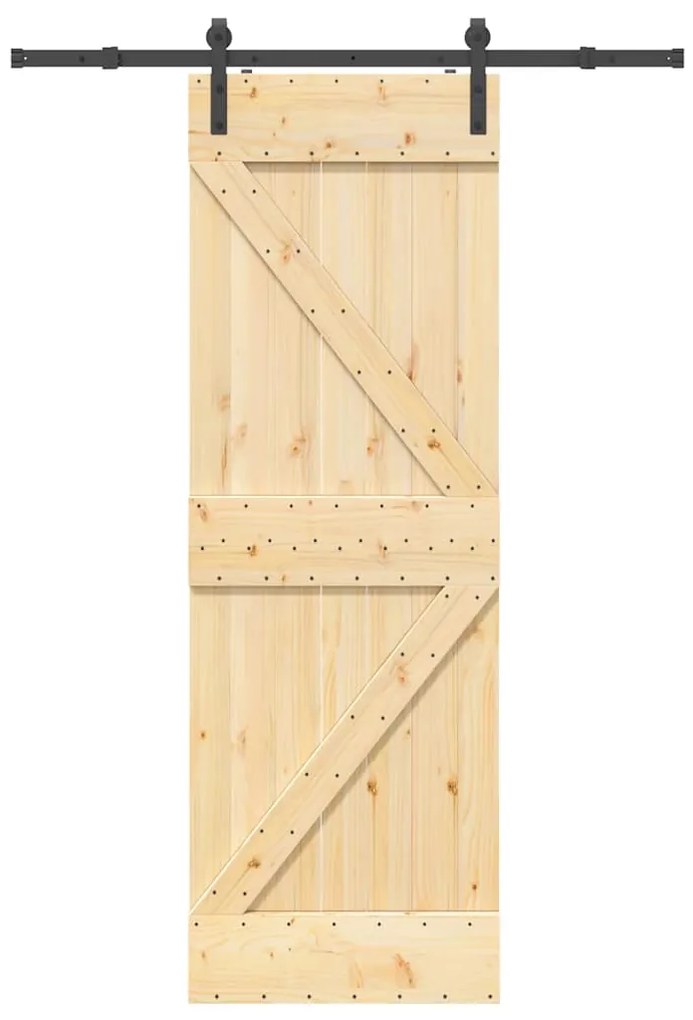 Porta de correr com ferragens 70x210 cm madeira de pinho maciça