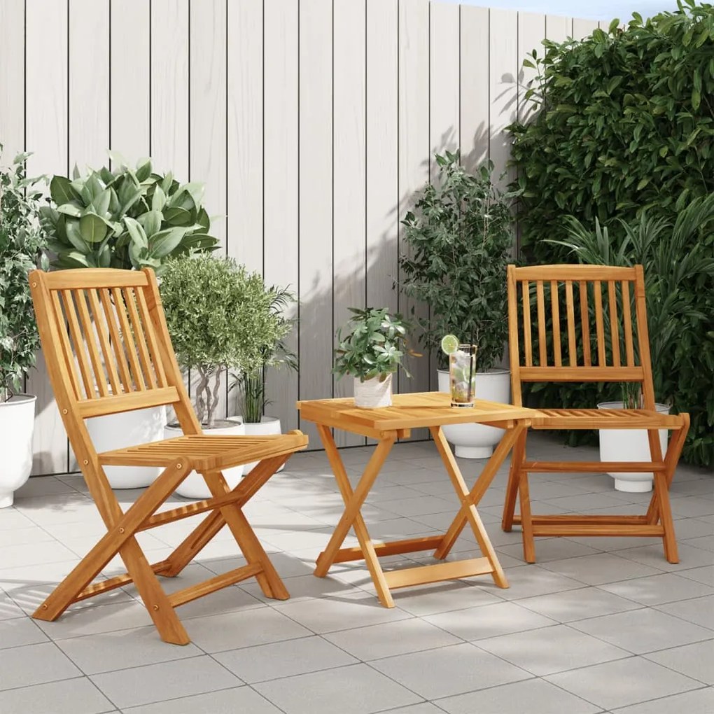 3 pcs conjunto jantar dobrável p/ jardim madeira acácia maciça