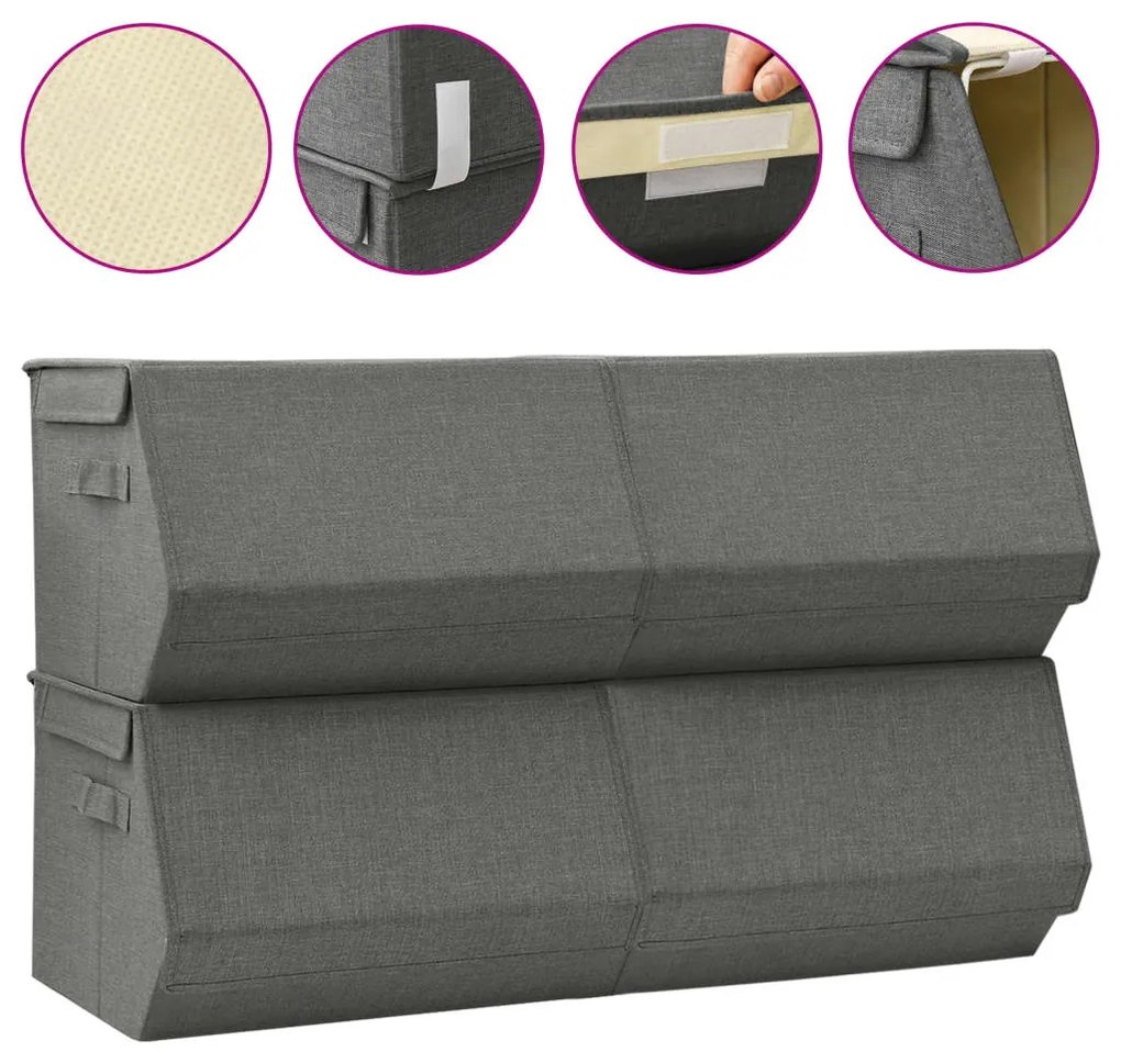 vidaXL Caixas arrumação empilháveis c/ tampas 4 pcs tecido antracite