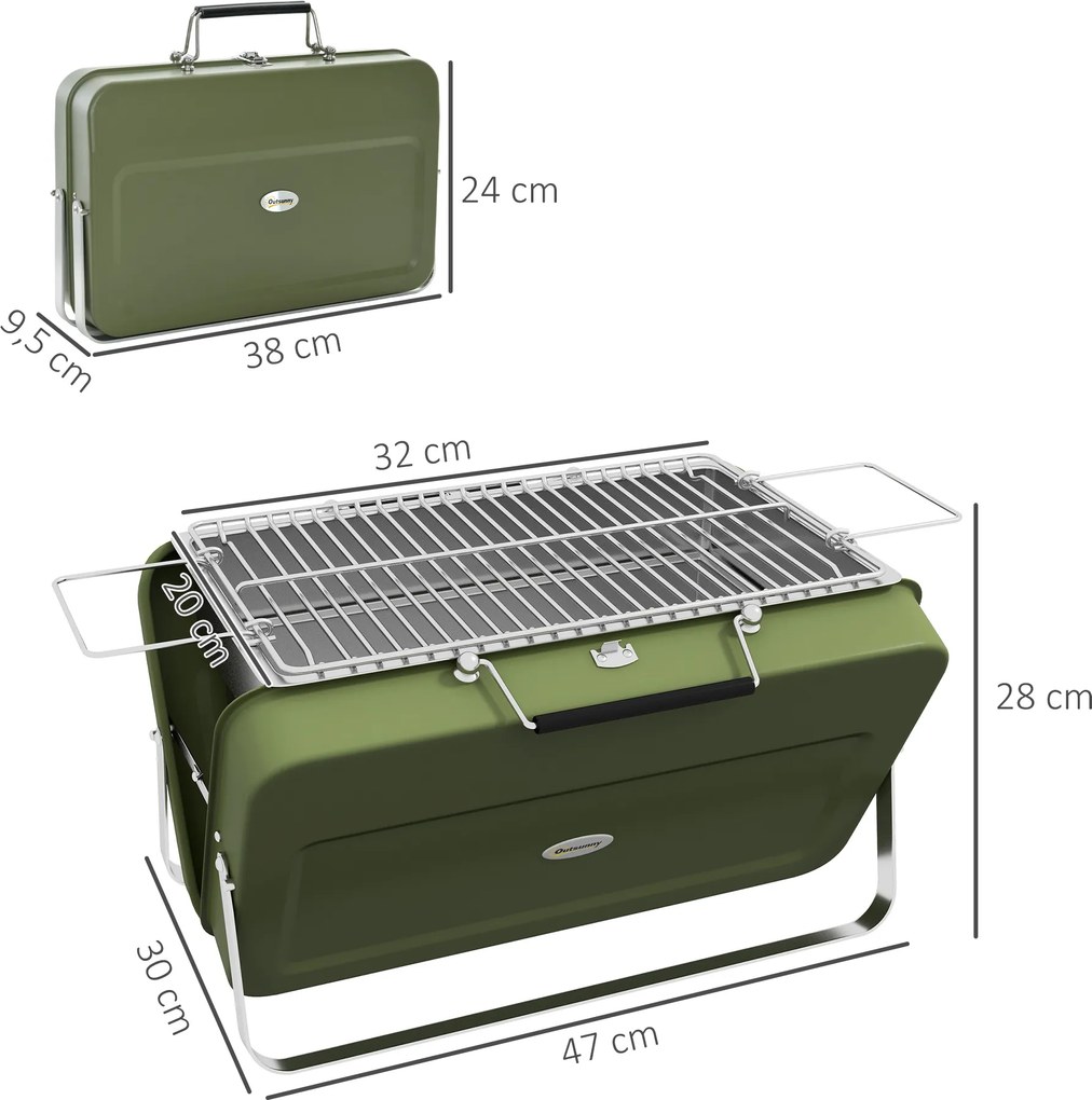 Mini cgrelhador a carvão portátil com mala de transporte, grelhador de mesa dobrável para jardim, 47 x 30 x 28 cm, verde