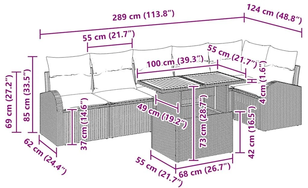 Conjunto de Jantar de Jardim 7 Peças com Almofadas, Rattan Sintético P
