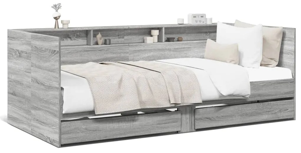 vidaXL Sofá-cama com gavetas sem colchão 90x190 cm cinzento sonoma