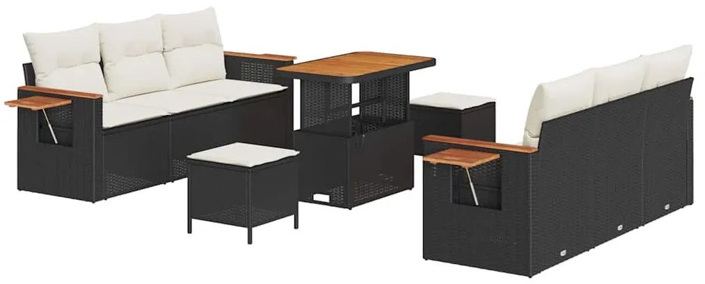Conjunto de Sofá de Jardim vidaXL de 9 Peças com Almofadas Preto Ratta