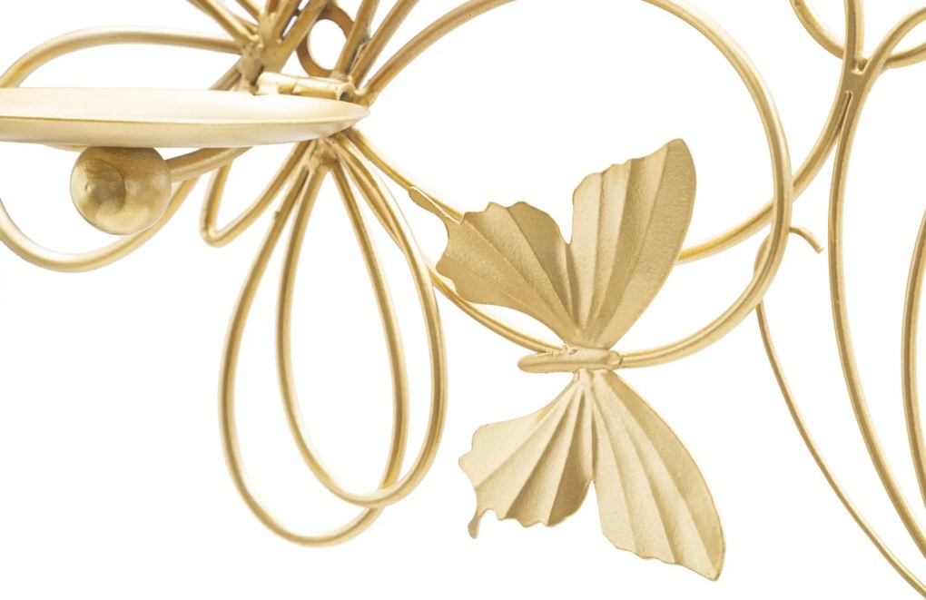 Castiçal de Parede Borboletas Dourado – 61x12x34 cm