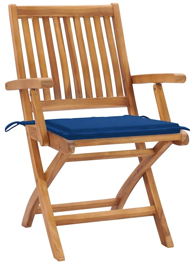 Cadeiras de jardim c/ almofadões azul real 2 pcs teca maciça