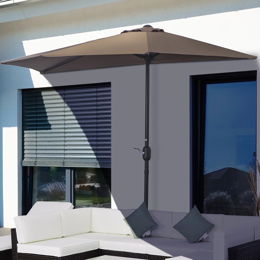 Outsunny Chapéu de Sol Semicircular 269x138x236cm Chapéu de Sol à Manivela para Jardim Terraço Pátio Piscina Café