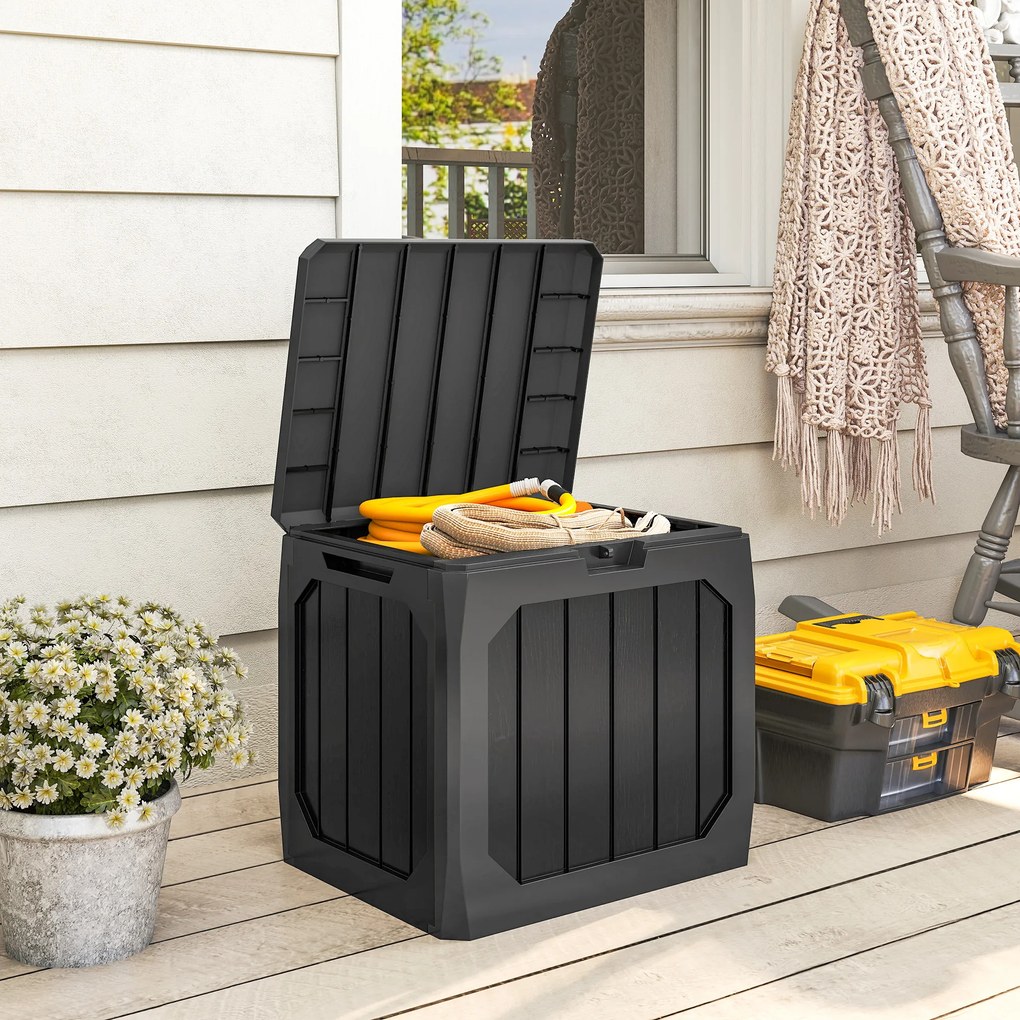 Baú de Armazenamento Exterior em Plástico com Capacidade de 121L 2 Alças e Tampa Impermeável 56x45x53 cm Preto