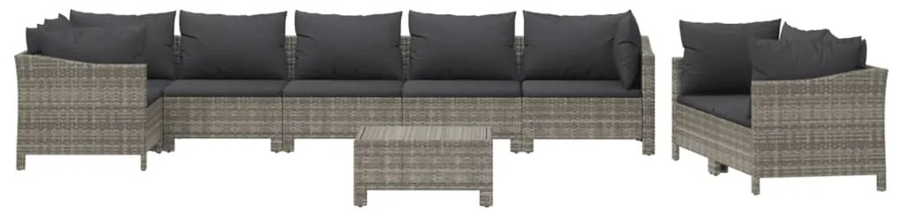 9 pcs conjunto lounge de jardim c/ almofadões vime PE cinzento