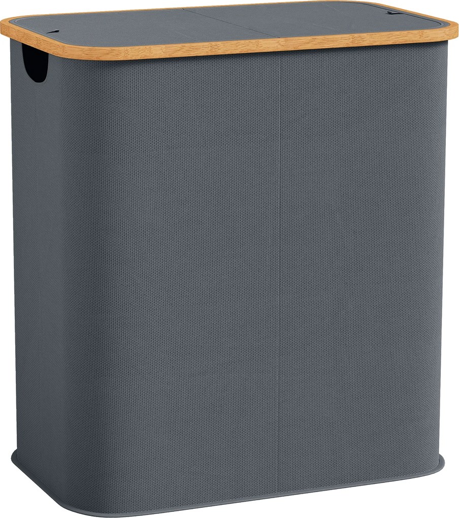 HOMCOM Cesto de roupa duplo dobrável 80 L, cesto para roupa suja com tampa, alças com ranhuras, cinza | Aosom Portugal