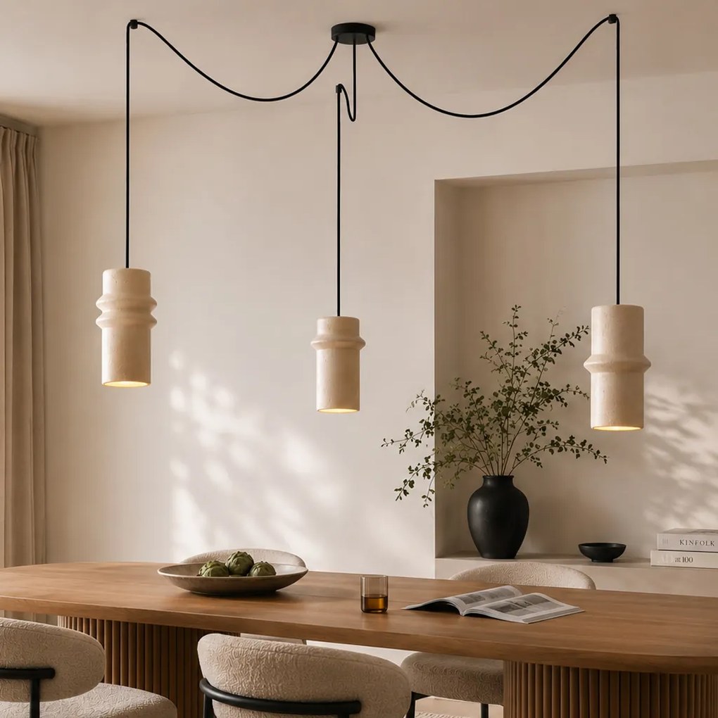 Candeeiro suspenso retro bege 3-luzes - Monti