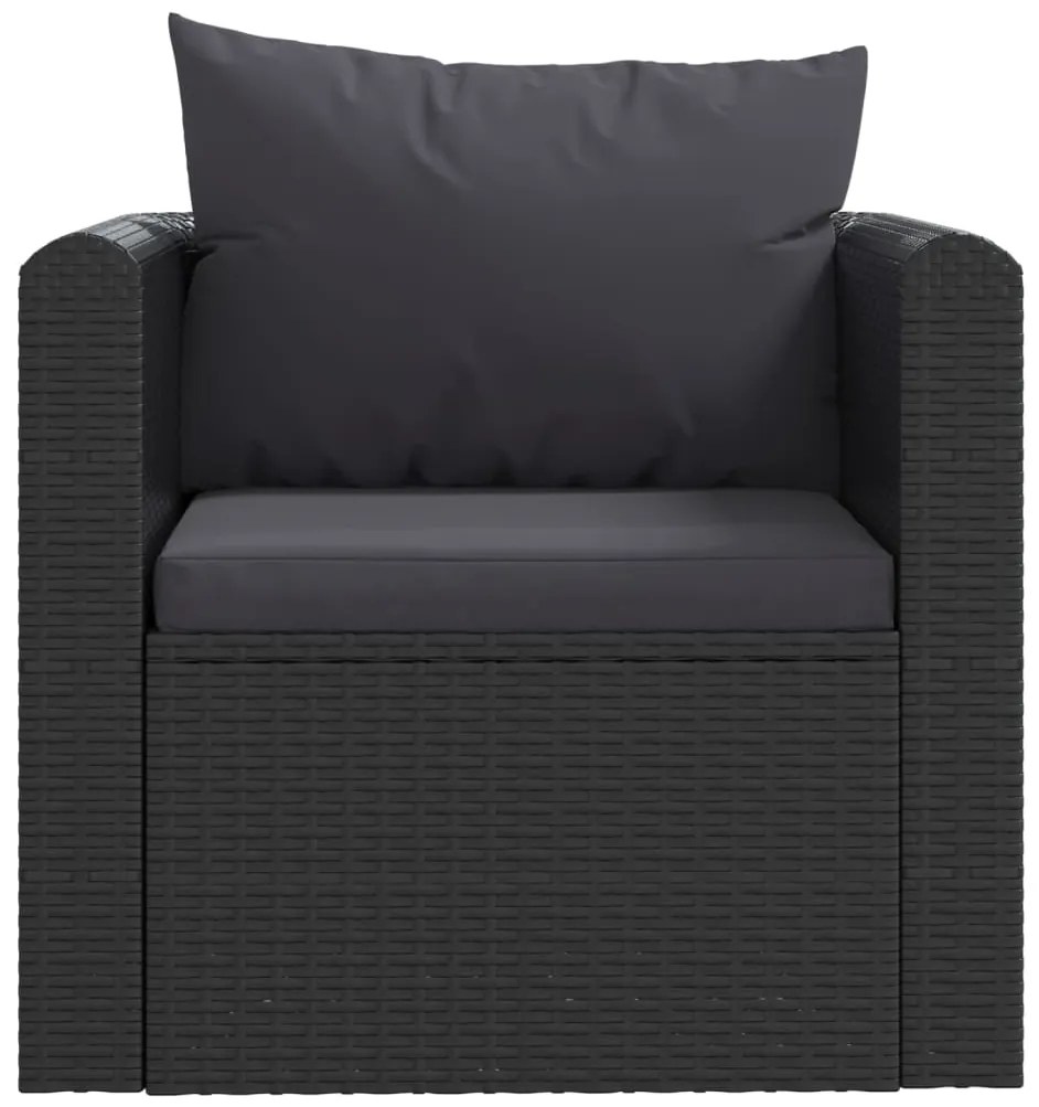7 pcs conjunto lounge de jardim c/ almofadões vime PE preto