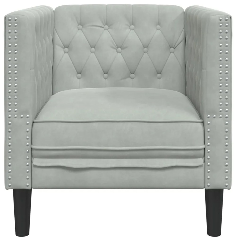 Sofá chesterfield veludo cinzento-claro