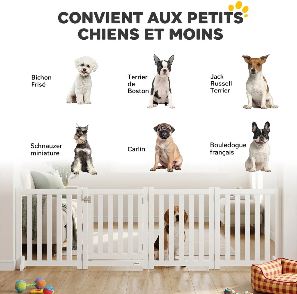 Barreira de Segurança para Cães Dobrável, 205 x 30 x 60 cm, 4 Painéis com Porta, Branco