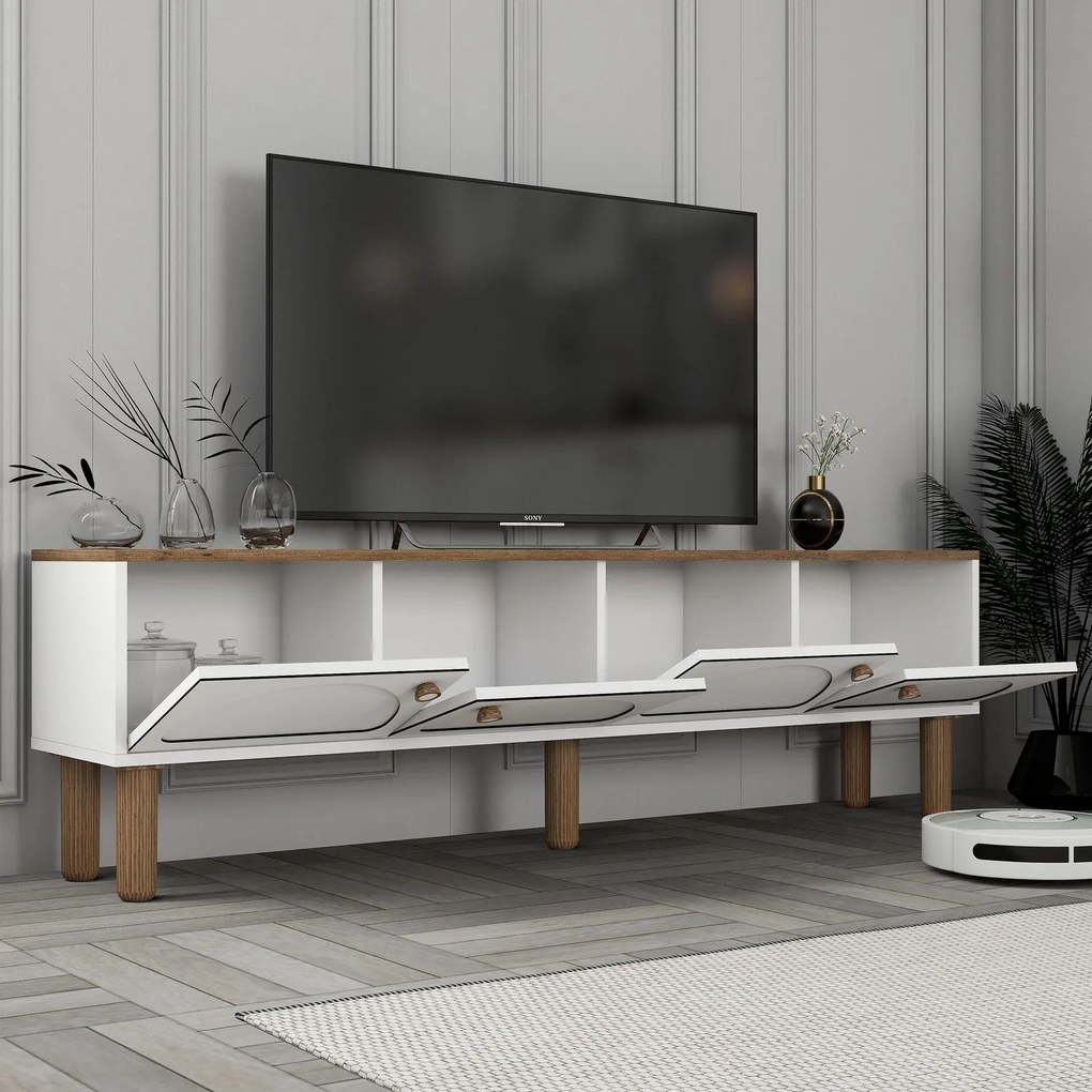 Móvel de TV "Elvar" – Branco – 180 x 53 x 35 cm – Design Moderno