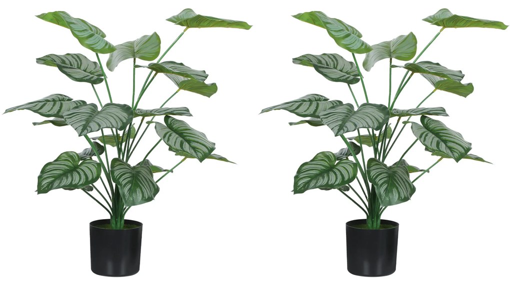 HOMCOM Conjunto de 2 Plantas Artificiais Decorativas 65 cm Plantas Artificiais com Vaso e Folhas para Interior Casa Sala de Estar Escritório Verde