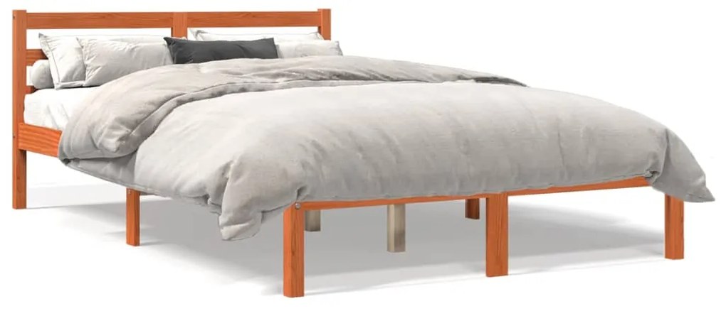 Estrutura de cama 140x200 cm madeira pinho maciça castanho cera