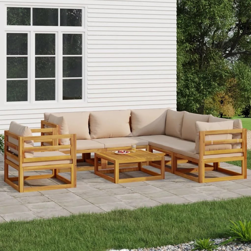 vidaXL 7pcs conj. lounge jardim madeira c/almofadões cinza-acastanhado