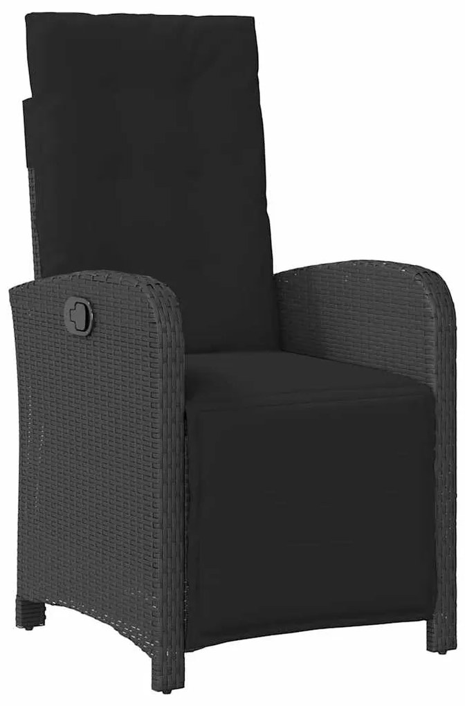Conjunto de Jantar de Jardim em 3 Peças com Almofadas Preto de Rattan